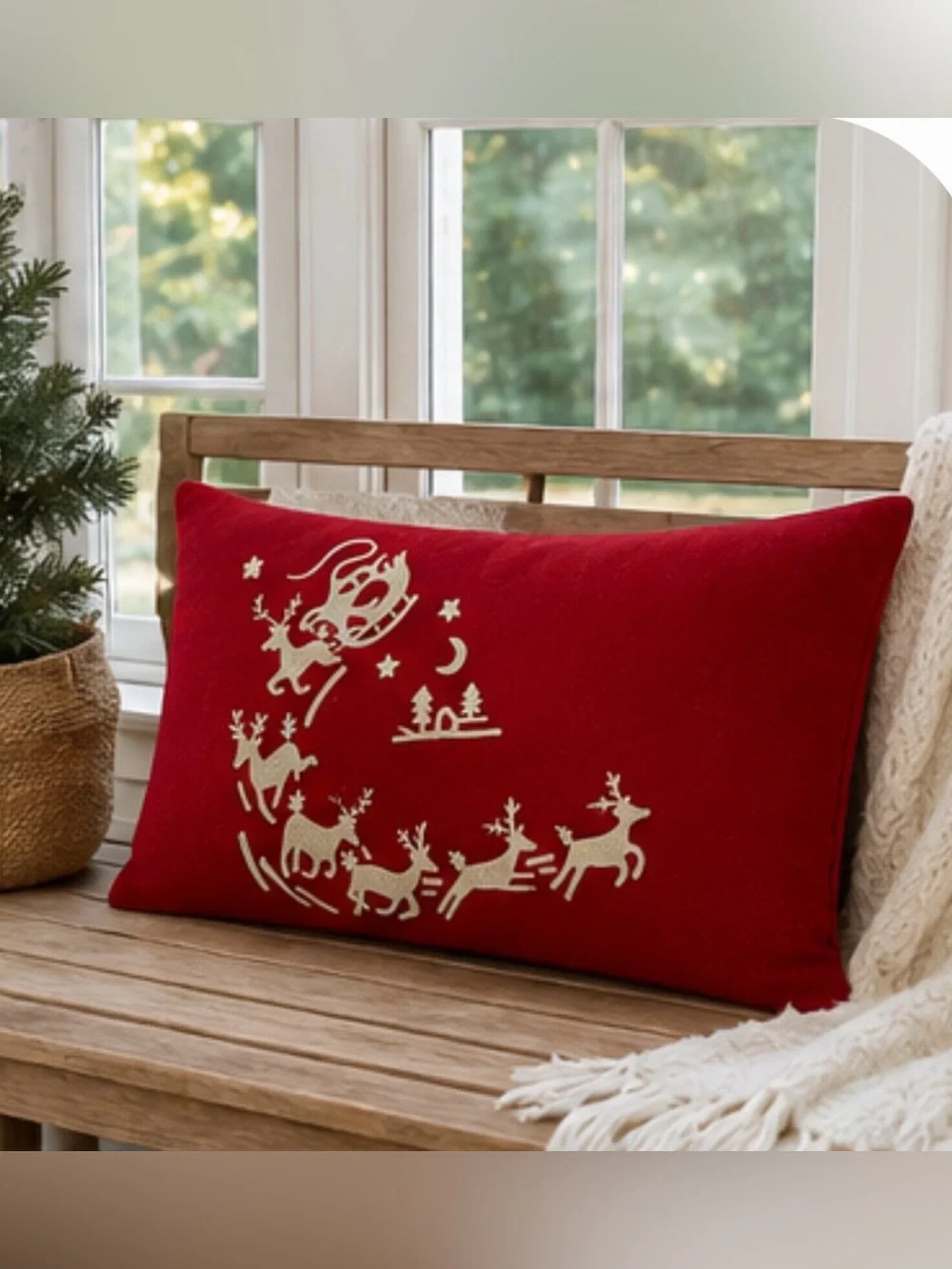 Sarita Handa Embroidered Christmas Pillow Cover 12x21